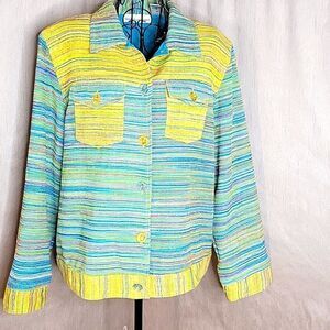 **DRAPERS AND DAMONS Blue, Yellow, Red Striped‎ Jacket Large